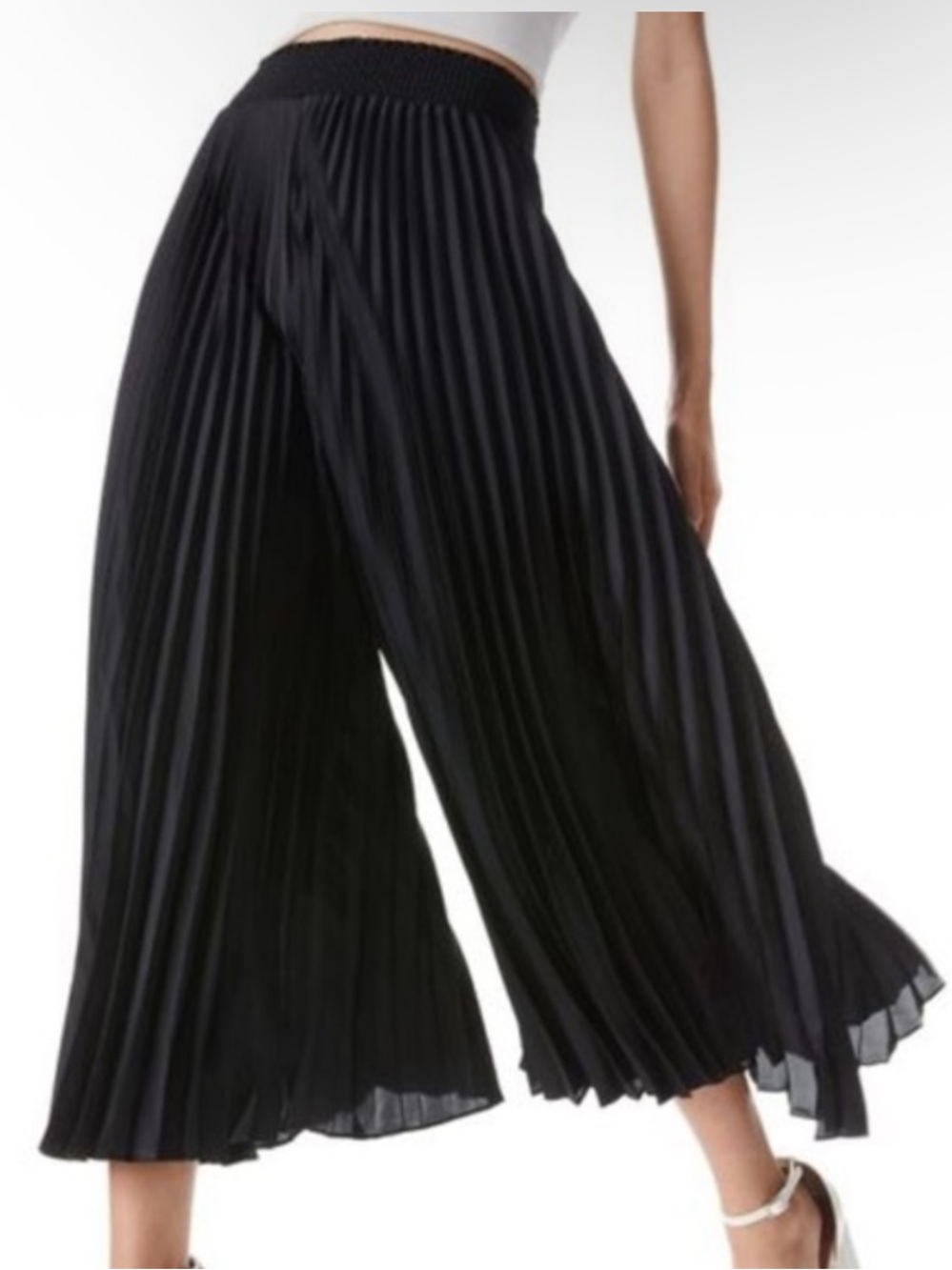 Cache Y2K Black Accordion Pleated Wide Leg Palazzo Pants Side Zipper Size 6